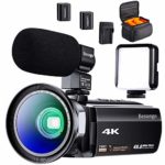 4K Camcorder, Video Camera, Live Streaming Vlogging YouTube Recorder Camera 60FPS 48MP Ultra HD WiFi IR Night Vision 3.0″ IPS Touch Screen with Microphone, Wide Angle Lens, LED Video Light