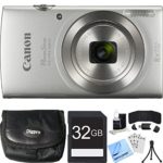 Canon PowerShot ELPH 180 20MP HD Silver Digital Camera 32GB Card Bundle Includes Camera, 32GB Memory Card, Reader, Wallet, Case, Mini Tripod, Screen Protectors, Cleaning Kit and Beach Camera Cloth