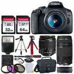 Canon EOS Rebel T7 DSLR Camera + EF-S 18-55mm f/3.5-5.6 is II + EF 75-300mm f/4-5.6 III Lens + Canon EOS Shoulder Bag + 32GB Memory Card + 64GB Memory Card + 2x Tripod + Slave Flash – Top Value Bundle