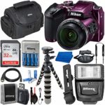 Nikon COOLPIX B500 Digital Camera (Plum) with Essential Accessory Bundle – Includes: SanDisk Ultra 32GB SDHC Memory Card, Rechargeable Batteries (8-AA) & Dock Charger, Digital Slave Flash & Much More
