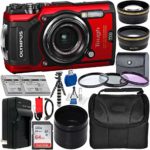 Olympus Waterproof Tough TG-5 Digital Camera (Red) with SanDisk Ultra 64GB SDXC UHS-I Memory Card, Floating Wrist Strap, More