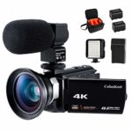 4K Camcorder Vlogging Video Camera for YouTube CofunKool 60FPS 48MP Ultra HD WiFi Night Vision 16X Digital Zoom with Microphone Wide Angle Lens LED Light Battery Charger Shoulder Bag (2 Batteries)