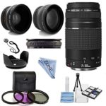 Canon EF 75-300mm f/4-5.6 III Telephoto Zoom Lens Kit with 2X Telephoto Lens, HD Wide Angle Lens and Accessories bundle & linen zone cloth