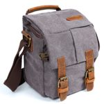 Waterproof Canvas Leather Trim DSLR SLR Shockproof Camera Shoulder Messenger Bag­ (Grey)