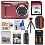 KODAK PIXPRO Friendly Zoom FZ43 Digital Camera (Red) with 32GB Card + Batteries & Charger + Case + Flex Tripod + Kit