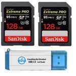 SanDisk 128GB SDXC SD Extreme Pro Memory Card (Two Pack) Bundle Works with Nikon D3500, D7500, D5600 Digital DSLR Camera 4K V30 U3 (SDSDXXG-128G-GN4IN) Plus 1 Everything But Stromboli (TM) 3.0 Reader