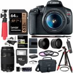 Canon EOS Rebel T7 DSLR Camera (Rebel T6 Successor) 18-55mm f/3.5-5.6 IS III, EF 75-300mm III, 58mm Professional Telephoto & Wide Angle Lens, 64GB U3, Canon Case, Spare Battery & More