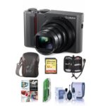Panasonic Lumix DMC-ZS200 Digital Point & Shoot Camera, Silver – Bundle with 32GB SDHC U3 Card, Camera Case, Cleaning Kit, Memory Wallet, Card Reader, PC Software Package