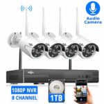 [Expandable 8CH] Wireless Security Camera System with 1TB Hard Disk with Audio, Hiseeu 8 Channel NVR 4Pcs 1080P 2.0MP Night Vision WiFi IP Security Surveillance Cameras Home,Outdoor, Easy Remote View