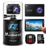VanTop Moment 4 4K Sports Action Camera w/ 32GB Microsd Card, 20MP Sony Sensor, EIS, Touch Screen, Adjustable View Angle, 30M Waterproof, Remote, Dual Battery & GoPro Compatible Accessories Kit