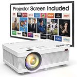 QKK Portable LCD Projector 2800 Brightness [100″ Projector Screen Included] Full HD 1080P Supported, Compatible with Smartphone, TV Stick, Games, HDMI, AV, Indoor & Outdoor Projector for Home Theater