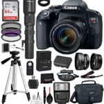 Canon EOS Rebel T7i DSLR Camera with 18-55mm Lens 18PC Professional Bundle Package Deal -SanDisk 64gb SD Card + 500mm Preset f/8 Telephoto Lens + Canon Shoulder Bag + More