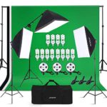 Andoer Lighting Kit-Softbox Photography Kit with Background Support System, 3pcs 6.6 x 9.8ft Backdrop(Black/White/Green) for Studio Photography and Video Lighting