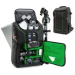 USA GEAR SLR Camera Backpack Case (Green) – 15.6 inch Laptop Compartment, Padded Custom Dividers, Tripod Holder, Rain Cover, Long-Lasting Durability and Storage Pockets – Compatible with Many DSLRs
