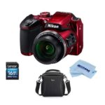 Nikon Coolpix B500 Digital Point & Shoot Camera, RED – Bundle with Camera Bag, 16Gb SDHC Card, Microfiber Cloth