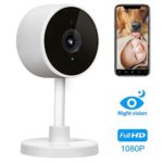 LARKKEY 1080p WiFi Home Smart Camera, Wireless Indoor 2.4G IP Security Surveillance with Night Vision, Monitor with iOS, Android App, Compatible with Alexa (White)