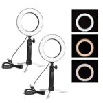 Emart 6” LED Ring Light with Tripod Stand, 3 Light Modes & 11 Brightness Level Photography Continuous Portable Lighting Kit for Table Top Photo Video Studio – 2 Sets