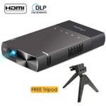 DLP mini projector for iPhone, ELEPHAS 100 Ansi Lumen Pico Video Projector Support 480P HDMI USB TF Micro SD Card.