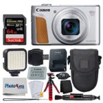 Canon PowerShot SX740 HS Digital Camera (Silver) + 64GB Memory Card + Point & Shoot Case + Flexible Tripod + LED Video Light + USB Card Reader + Cleaning Pen + Screen Protectors – Accessory Bundle