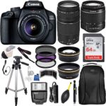 Canon EOS 4000D (Rebel T100) Digital SLR Camera w/ 18-55MM DC III Lens Kit (Black) with Canon EF 75-300MM Lens Professional Accessory Bundle Package Includes: SanDisk 64gb Card + 50” Tripod and More