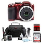 KODAK PIXPRO AZ252 Astro Zoom Digital Camera (Red) with 32GB Card, Case, Accessory kit, and Rechargeable Batteries