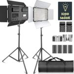 LED Video Light, SAMTIAN Dimmable Bi-Color 600 LED Studio Lights Lighting Kit: 3200K-5600K LED Panel Light with Barndoor, 2M Light Stand Carry Bag for YouTube Studio Photography Video Shooting