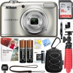 Nikon COOLPIX A10 16.1MP 5X Optical Zoom NIKKOR Glass Lens Digital Camera (Silver) + 16GB Class 10 High-Speed SDHC Memory Card + Accessory Bundle