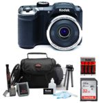 KODAK PIXPRO AZ252 Astro Zoom Digital Camera (Black) with 32GB Card, Case, Accessory kit, and Rechargeable Batteries