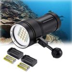 DOMINTY Diving Flashlight 15x XM-L2+6X Red+6X UV LED Photography Video Scuba Dive Light Submarine Rechargeable Waterproof Underwater 100M Torch Handheld Flashlight(Light+ Stand 1+Battery+Charger)