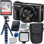 Canon PowerShot G7 X Mark II Digital Camera Deluxe Bundle Includes – 12″ Gripster, Point N Shoot Case, Sandisk 64GB Ultra Memory Card, 36 LED Light Kit and More