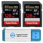 SanDisk 128GB SDXC SD Extreme Pro UHS-II Memory Card (Two Pack Bundle) 300MB/s 4K V30 U3 (SDSDXPK-128G-ANCIN) Plus (1) Everything But Stromboli (TM) 3.0 Card Reader