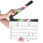 Professional Studio Camera Photography Video Acrylic Clapboard Dry Erase Director Film Movie Clapper Board Slate with Color Sticks(9.6×11.7″ /25x30cm), White