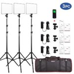 VILTROX VL-200 3 Packs Ultra Thin Dimmable Bi-color LED Video Light Panel Lighting Kit includes: 3300K-5600K CRI 95 LED Light Panel with Hot Shoe Adapter/Light Stand/Remote Controller and AC adapter …