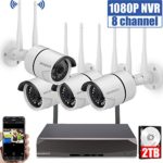 Security Camera System Wireless,8 Channel Home Outdoor Wireless Surveillance Camera System and 4Pcs 1080P WiFi Security Weatherproof IP Camera with Night Vision,Remote View,2TB Hard Drive
