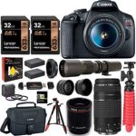 Canon EOS Rebel T7 DSLR Camera Double Zoom Kit(Successor for EOS Rebel T6) + EF 75-300mm f/4-5.6 + 500mm Preset f/8 Telephoto Lens + 0.43x Wide Angle, 2.2X Pro Bundle+ Tripod+ Lexar 64GB Bundle