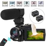 Camcorder Video Camera Digital YouTube Vlogging Camera HD 1080P 30FPS 24MP 16X Digital Zoom 3 Inch LCD Flip Screen Video Recorder with Microphone and Remote Control, 2 Batteries