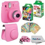 Fujifilm Instax mini 9 Instant Film Camera (Flamingo Pink) – Fujifilm Instax Mini Instant Film, Twin Pack – Fujifilm Instax Mini Rainbow Film – Case for Fuji Mini Camera – Fuji Instax Accessory Bundle