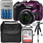 Nikon COOLPIX B500 Digital Camera (Plum) Starter Bundle Includes, 57″ Tripod, Camera Case, 64GB Ultra Memory Card, 4AA Rechargeable Batteries and More