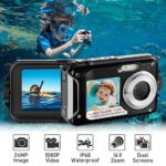 Waterproof Digital Camera Full HD 1080P Underwater Camera 24MP Video Recorder Camcorder Point and Shoot Camera Selfie Dual Screen Waterproof Camera for Snorkeling Black-with USB Cable
