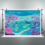 Riyidecor Underwater World Backdrop Marine Life Ocean Sea Photography Background Blue Coral Starfish 7×5 Feet Decor Banner Photo Studio Holiday Studio Props Vinyl