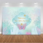 Mocsicka Welcome Our Little Mermaid Backdrop 7x5ft Vinyl Undersea Mermaid Baby Shower Photo Backdrops Baby Girl Mermaid Shell Pearl Underwater Photography Background