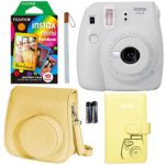 Fujifilm Instax Mini 9 Instant Camera – Smokey White, Fujifilm Rainbow Instant Mini Film, Fujifilm Instax Groovy Camera Case – White and Fujifilm INSTAX Wallet Album – Yellow