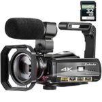 Video Camera 4K Camcorder ZOHULU Vlog Camera for YouTube, HD Digital Camera with 30X Digital Zoom and Night Vision, Video Recorder with Microphone, Wide Lens (32GB SD Card, 2 Batteries Included)