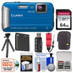 Panasonic Lumix DMC-TS30 Tough Shock & Waterproof Digital Camera (Blue) with 64GB Card + Case + Battery + Flex Tripod + Float Strap + Kit