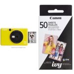 Canon IVY CLIQ Instant Camera Printer Mobile Mini Printe, Bumblebee Yellow with Canon ZINK Photo Paper Pack, 50 Sheets