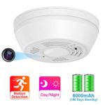 Hidden Camera Smoke Detector WiFi, SDETER Motion Activated Nanny Camera with 180 Days Battery Power, Remote Internet Access,Night Vision, SD Card Slot, Bottom View Covert Camera Lens for Home Security