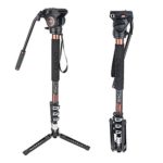 Cayer CF34 Video Monopod Kit, 71 inch Carbon Fiber Camera Monopod with Pan Tilt Fluid Head and a Removable Tripod Feet for DSLR Video Cameras Camcorders, Plus 1 Extra Sliding Plate