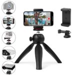 Polarduck Mini Tripod, Mini Phone Tripod Stand, Mini Tripod for iPhone/Compact DLSR/Samsung/Android Cellphone/Webcam/Projector with Universal Phone Mount & GoPro Mount, Fully Adjustable Angle Rotation