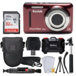 Kodak PIXPRO FZ53 Digital Camera (Red) + 32GB Memory Card + Deluxe Point and Shoot Camera Case + Extendable Monopod + Lens Cleaning Pen + LCD Screen Protectors + Table Top Tripod – Accessory Bundle