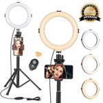 8″ Ring Light with Tripod Stand – Dimmable Selfie Ring Light LED Camera Ringlight with Tripod and Phone Holder for Live Stream/Makeup/YouTube Video, Compatible for iPhone Android, Remote(Upgraded)